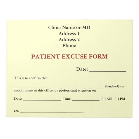 PatientIn Form Notepad (weiß) Notizblock (Vorderseite)