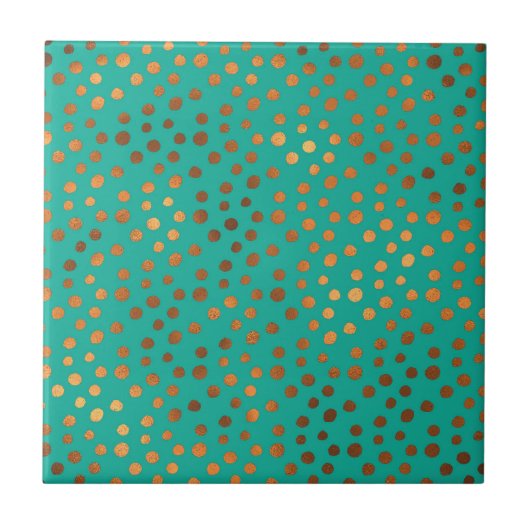 Patina Blue Turquoise Gold Metallic Foil Polka Dot Fliese (Vorderseite)