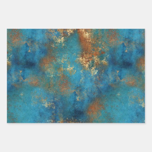 Patina Copper Turquoise Floral Distressed Geschenkpapier Set (Vorderseite 2)