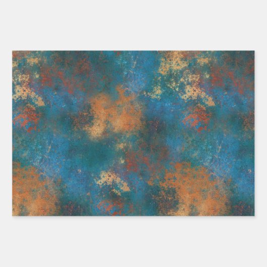 Patina Copper Turquoise Floral Distressed  Geschenkpapier Set (Vorderseite)