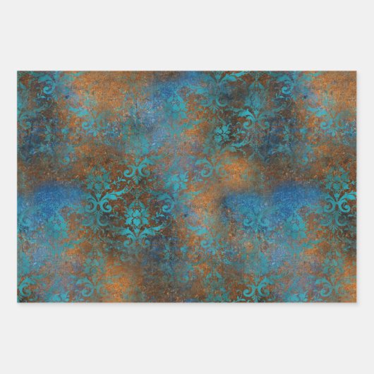 Patina Copper Turquoise Floral Distressed  Geschenkpapier Set (Vorderseite 3)