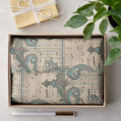 Patina Harps und Musiknote über Cream Decoupage Seidenpapier (Geschenk)