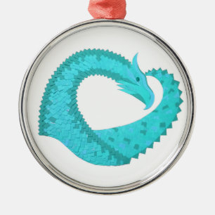 Patina-Herzdrache auf Weiß Ornament Aus Metall