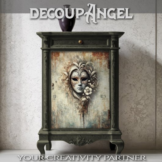 Patina mit Venezianischer Maske - Dekoupage Seidenpapier