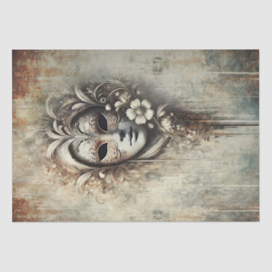 Patina mit Venezianischer Maske - Dekoupage Seidenpapier (Vorderseite)