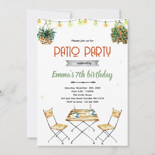 Patio party Invitation Einladung (Vorderseite)