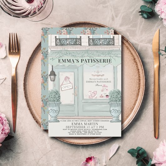 Patisserie Green Virtual Baby Dusche Einladung