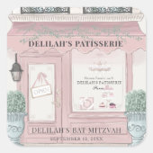 Patisserie Paris Pink Bat Mitzvah Quadratischer Aufkleber (Vorderseite)