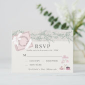Patisserie Paris Pink Bat Mitzvah RSVP Karte (Stehend Vorderseite)