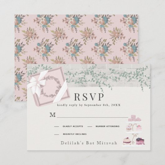 Patisserie Paris Pink Bat Mitzvah RSVP Karte (Vorne/Hinten)