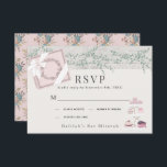 Patisserie Paris Pink Bat Mitzvah RSVP Karte<br><div class="desc">Dieses niedliche französische Café/Bäckerei/Patisserie Thema Bat Mitzvah UAWG/Response/Antwort-Karte verfügt über eine rosa Box und Kuchen/Desserts auf einem Kuchenstand. Auf der Rückseite ist ein hellrosa Hintergrund mit Blumenmustern zu sehen. Personalisieren Sie Ihre Bedürfnisse. Mehr passende Produkte finden Sie in meinem Geschäft.</div>