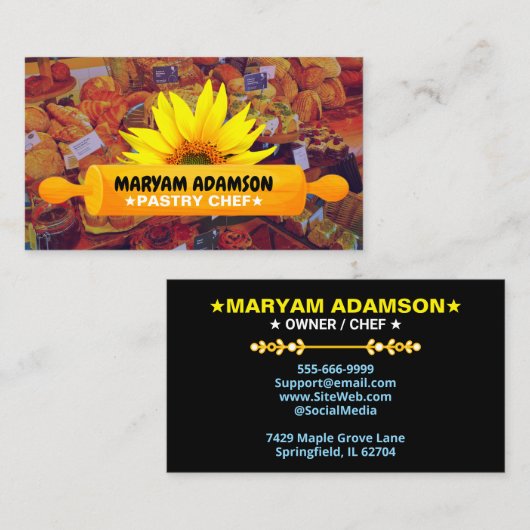 Patisserie Rolling Pin Baker | Floral Bakery Visitenkarte (Vorne/Hinten)