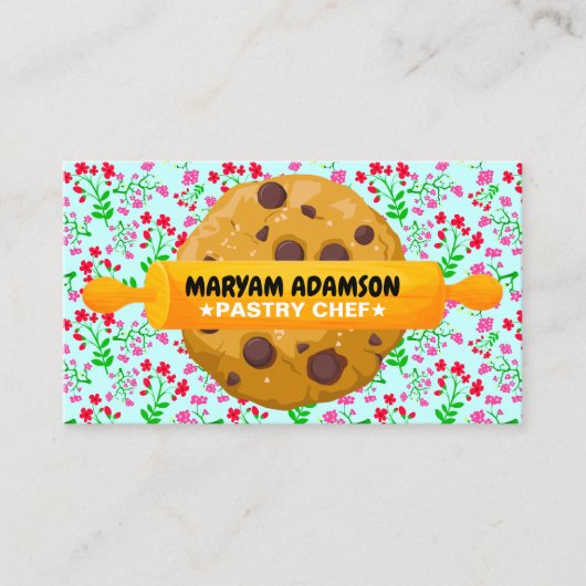 Patisserie Rolling Pin Cookies | Floral Bakery Visitenkarte (Vorderseite)