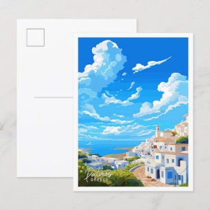 Patmos Greece Art Travel Vintag Illustration Postkarte