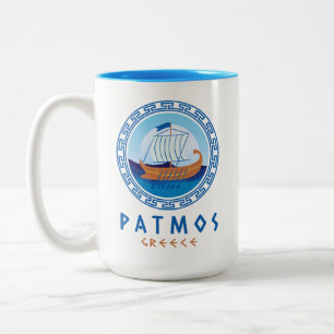 Patmos, Griechenland Griechisches Schiff Design Zweifarbige Tasse