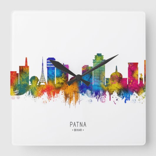 Patna Bihar Skyline Quadratische Wanduhr (Vorderseite)