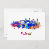 Patras Skyline in Aquarellfarbe Postkarte (Vorne/Hinten)