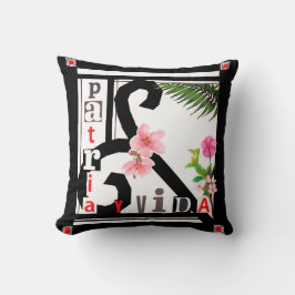 Patria y Vida Black Frame Rosa Blume Kissen