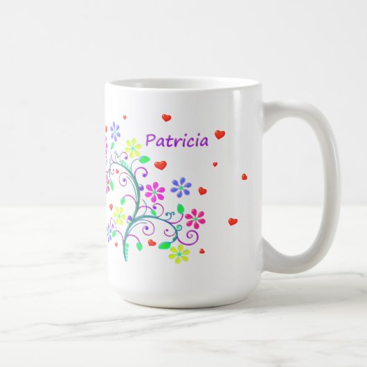 Patricia, Blumen, Herzen, Wirbel - wir *Heart* Sie Kaffeetasse (Rechts)