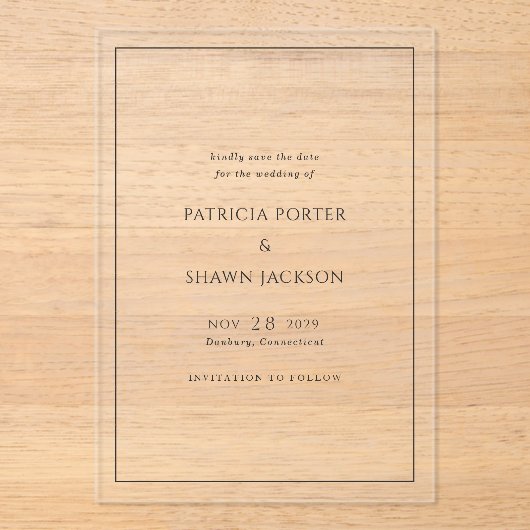Patricia Classic Elegant Wedding Save the Date Acryleinladungen (Vorderseite)