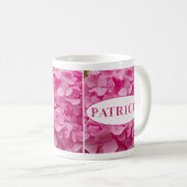 "Patricia" Name in Pink Hydrangea Blumenschrift Kaffeetasse (VorderseiteRechts)