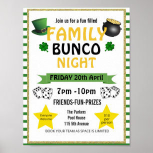 Patrick bunco night, bunco Party PTA Veranstaltung Poster