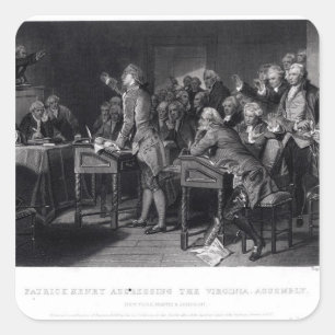 Patrick Henry vor der Virginia-Versammlung Quadratischer Aufkleber