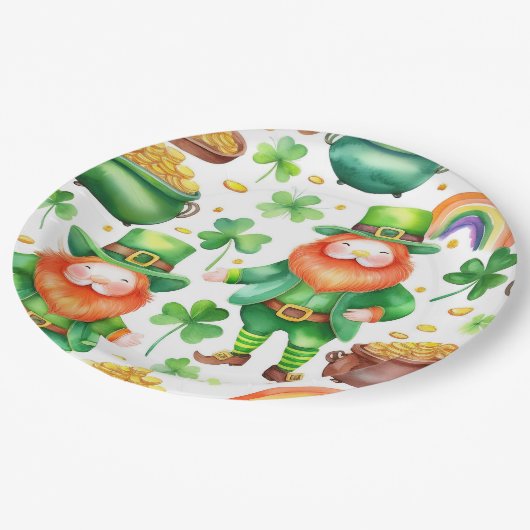 Patrick-Muster - Kobolde und Gold Pappteller (Schrägansicht)