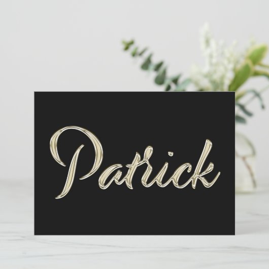 Patrick Name white gold Handwriting Karte (Stehend Vorderseite)