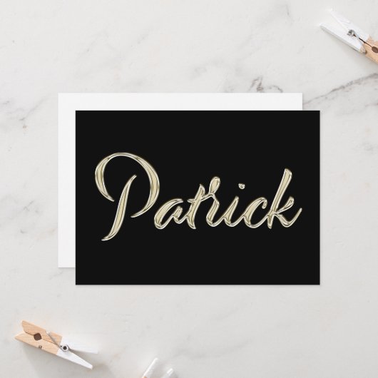 Patrick Name white gold Handwriting Karte (Vorderseite/Rückseite Beispiel)