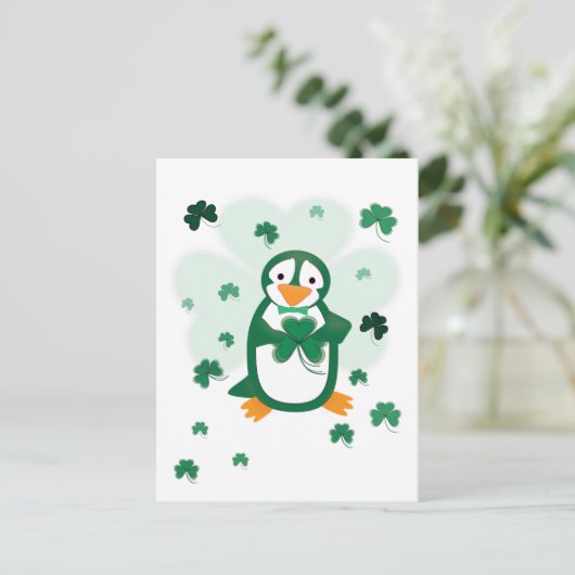 Patrick Penguin St. Patrick's Day Postcard Postkarte (Stehend Vorderseite)