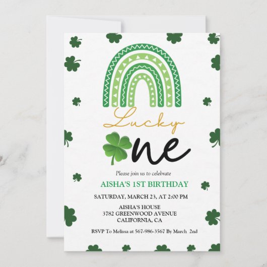 Patrick's Day First Birthday Party Glück Eins Part Einladung (Vorderseite)