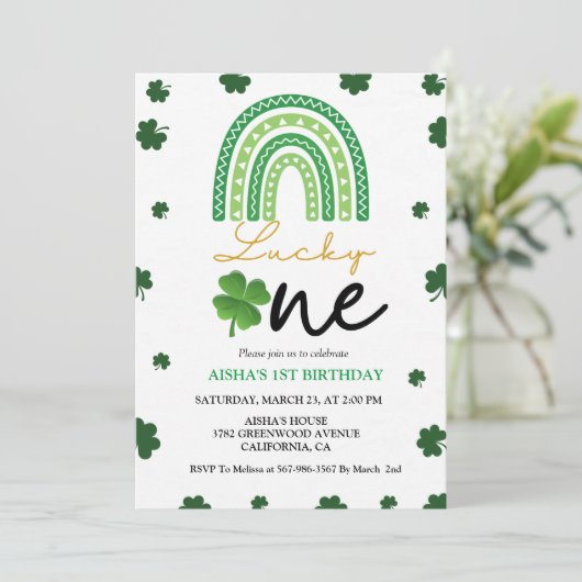 Patrick's Day First Birthday Party Glück Eins Part Einladung (Stehend Vorderseite)