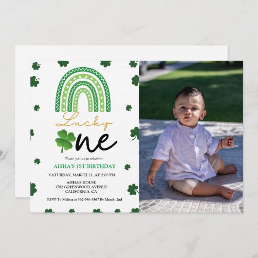 Patrick's Day First Birthday Party Glück Eins Part Einladung (Vorne/Hinten)