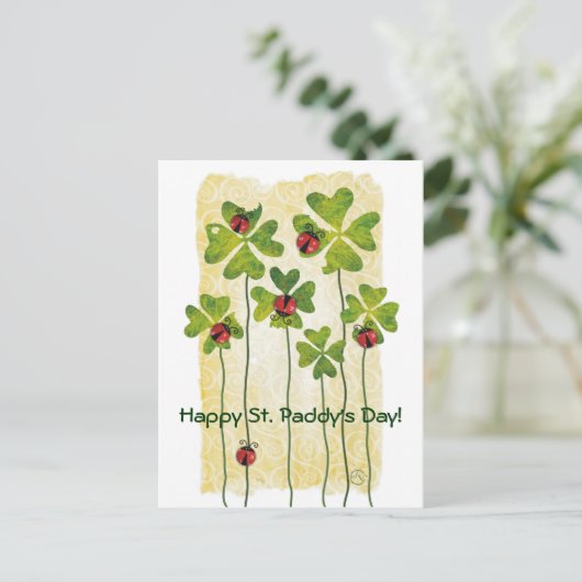 Patrick's Day Klee & Ladybugs Postkarte (Stehend Vorderseite)
