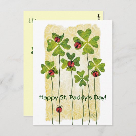 Patrick's Day Klee & Ladybugs Postkarte (Vorne/Hinten)