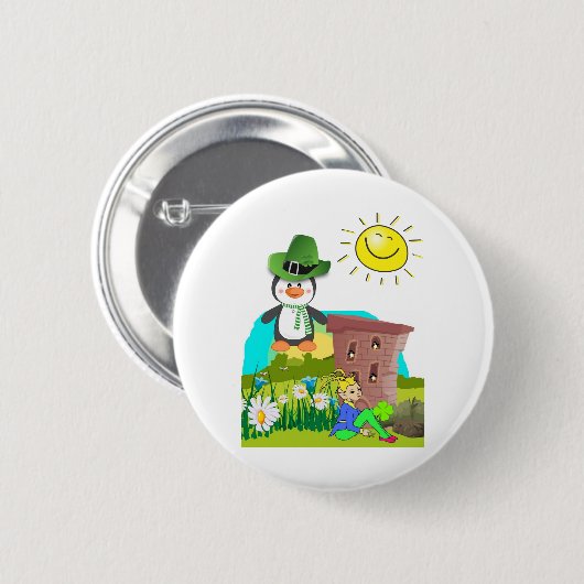 Patrick's Day Pinguin Leprechaun Button (Vorne & Hinten)