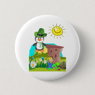 Patrick's Day Pinguin Leprechaun Button