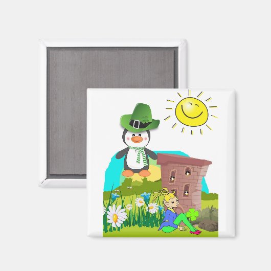 Patrick's Day Pinguin Leprechaun Magnet (Vorderseite/Rückseite)