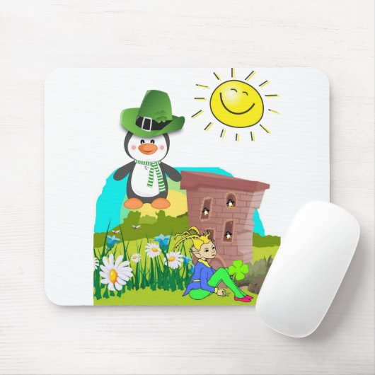 Patrick's Day Pinguin Leprechaun Mousepad (Mit Mouse)