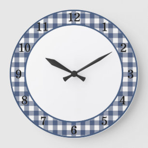 Patriot Blau Gingham Farmhouse Küchenwanduhr Große Wanduhr
