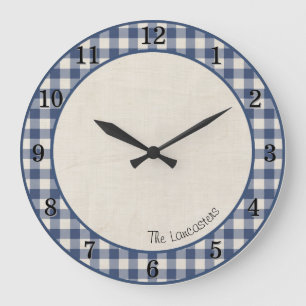 Patriot Blau Gingham Farmhouse Uhr mit Namen