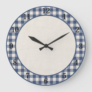 Patriot Blue Gingham Farmhouse Küchenwanduhr Große Wanduhr