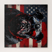 Patriot Bulldog mit amerikanischer Flagge 4. Juli Puzzle (Horizontal)