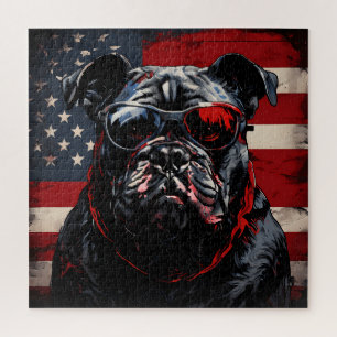 Patriot Bulldog mit amerikanischer Flagge 4. Juli Puzzle