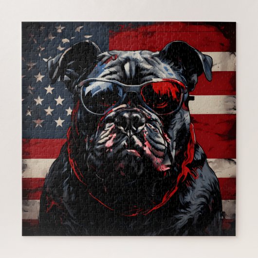 Patriot Bulldog mit amerikanischer Flagge 4. Juli Puzzle (Vertikal)