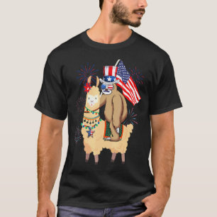 Patriot Faultier Reitet Lama Amerikanische Flagge  T-Shirt