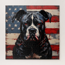 Patriot Pitbull mit amerikanischer Flagge 4. Juli Puzzle