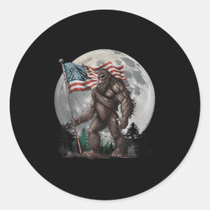 Patriot Sasquatch Bigfoot Merica Us Flag Moon 4. Runder Aufkleber