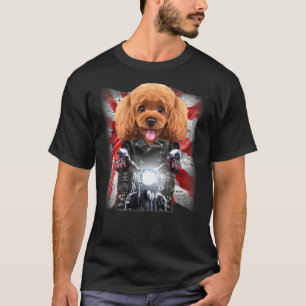 Patriot Toy Poodle Hund auf Motorrad mit Fahne von T-Shirt